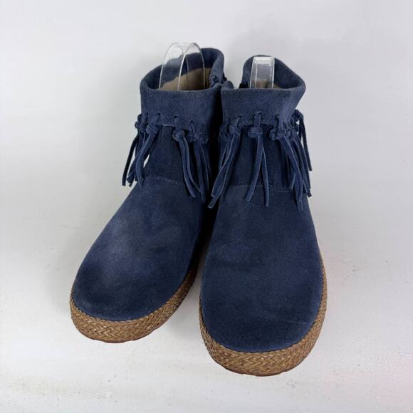 UGG Shenendoah Fringe Moccasin Ankle Bootie Womens 8 Blue Suede Side Zip Comfort - Picture 4 of 9